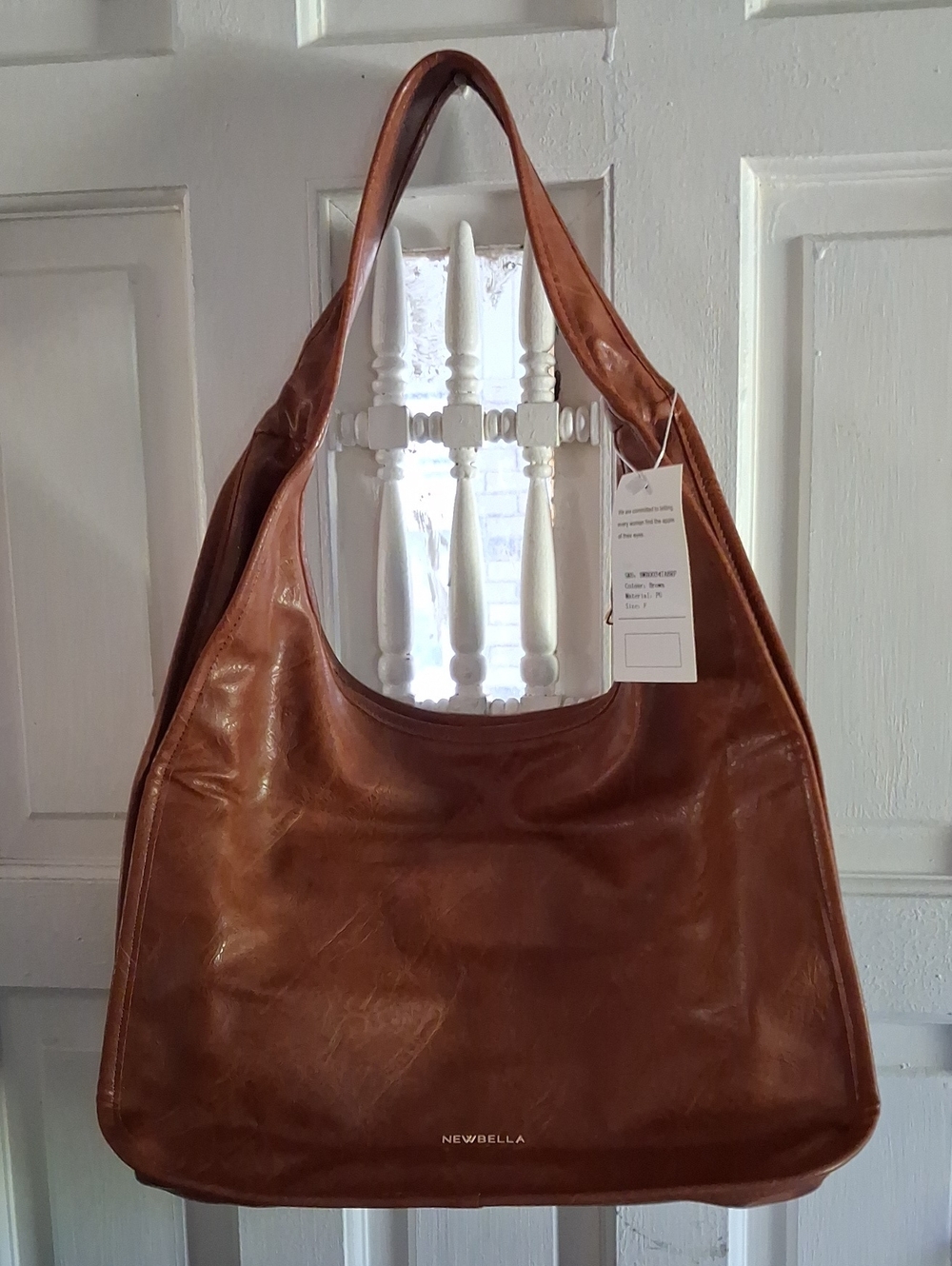 Newbella Brown Leather Hobo Shoulder Bag